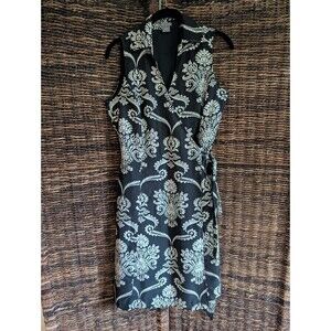Ann Taylor 100% Silk Sleeveless Floral Wrap Dress Womens 6 Black White Lined
